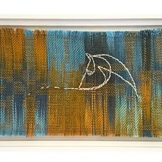 hand woven  hand dyed tencel fabric with hand embroider image of horse on it.