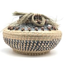 Hand built pottery inlay embrace with sweetgrass sewn onto ceramic insert creating a wonderful balance to both art form. Note*: This piece has been sewn meticulously together without any glue or adhesive.