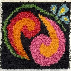 Handwoven backing of linen and wool. Hand knotted wool. Cut and uncut pile. To hang on the wall or use as a rug.